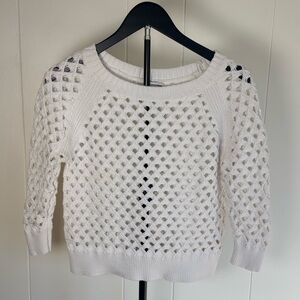 American Eagle Outfitters White Open-Knit Crewneck Sweater